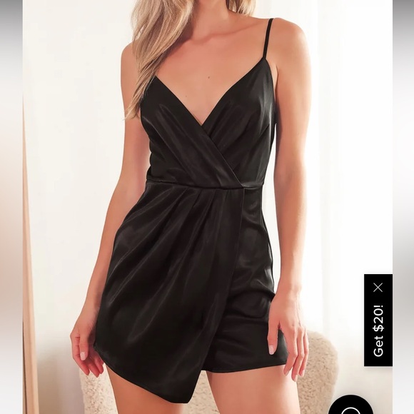 Worn once Lulus Party Mood Black Satin Pleated Romper - Picture 10 of 10